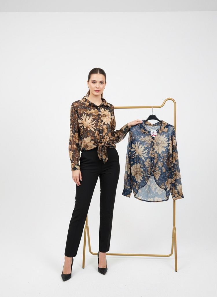 Other blue floral print button-up blouse product image